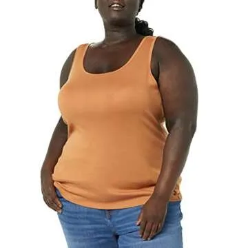 Amazon Essentials Women's Plus Size Tank Top, Pack of 2, Deep Brown/Light Caramel, 2X