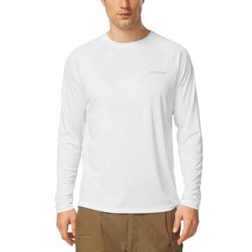 BALEAF Men's Sun Protection Shirts UV SPF T-Shirts UPF 50+ Long Sleeve Rash Guard Fishing Running 2 Pack White Size XL