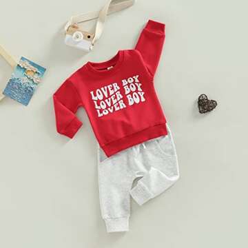 KtwHarnu Toddler Baby Boy Valentines Outfits Letter Print Long Sleeve Sweatshirt Sweatpants Set Vale...