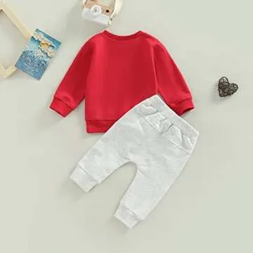 KtwHarnu Toddler Baby Boy Valentines Outfits Letter Print Long Sleeve Sweatshirt Sweatpants Set Valentine Clothes Set (Lover Boy, 12-18 Months)