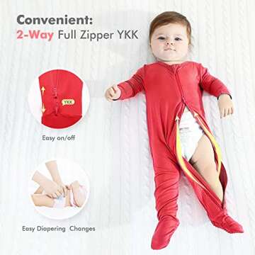 HAPIU Rayon from Bamboo Baby Footed Pajamas, 2 Way Zipper YKK, Footie for Baby Boy Girls, Newborn-24 Months, 2-Pack, Christmas & Molten Lava, 0-3 Months