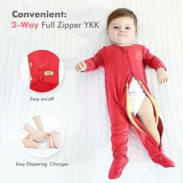 HAPIU Rayon from Bamboo Baby Footed Pajamas, 2 Way Zipper YKK, Footie for Baby Boy Girls, Newborn-24 Months, 2-Pack, Christmas & Molten Lava, 0-3 Months
