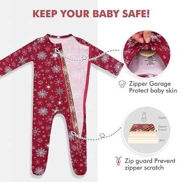 HAPIU Rayon from Bamboo Baby Footed Pajamas, 2 Way Zipper YKK, Footie for Baby Boy Girls, Newborn-24 Months, 2-Pack, Christmas & Molten Lava, 0-3 Months