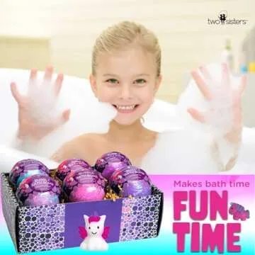 Unicorn Bath Bombs for Girls with Surprise Toys Inside (6 Pack) - Large Bubble Bomb for Kids, Gentle and Safe, USA Made, Fizzies, Fruity Scents, Won't Stain Tub - Ideal Gift by Two Sisters