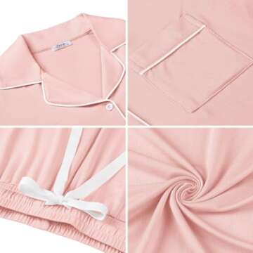 Womens Viscose Pajamas Set Short Sleeve Summer Pjs Shorts Set(Peach Coral,M)