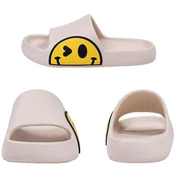 Sandals for Girls and Boys,Mens Slippers Sandals for Women,EVA Anti-Slip Indoor & Outdoor Kids Slippers Smile Face Open Toe Spa Bath Pool Gym House Casual Shower Shoes(White 39///40)