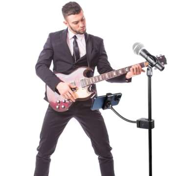 FPN Mic Stand Phone Holder, Flexible Phone Mount with 7.9" Removable Gooseneck for Microphone Music Stand, 360°Adjustable Phone Holder for iPhone 16 Pro Max, 15 Plus, Samsung Galaxy All Smartphones