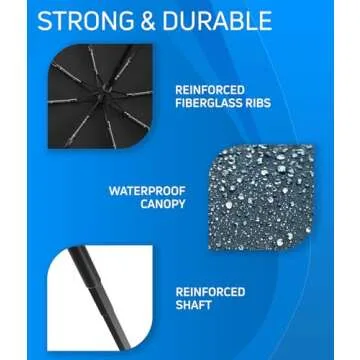 Rain-Mate Compact Travel Stick Umbrella - Pocket Portable Folding Windproof Mini Umbrella - Auto Open and Close Button and 8 Rib Reinforced Canopy