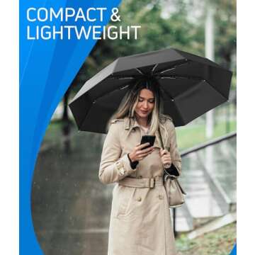 Rain-Mate Compact Travel Stick Umbrella - Pocket Portable Folding Windproof Mini Umbrella - Auto Open and Close Button and 8 Rib Reinforced Canopy