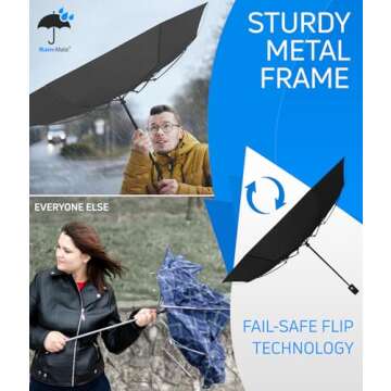 Rain-Mate Compact Travel Stick Umbrella - Pocket Portable Folding Windproof Mini Umbrella - Auto Open and Close Button and 8 Rib Reinforced Canopy
