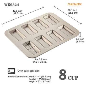 CHEFMADE Financier Cake Pan, 8-Cavity Non-Stick Rectangle Muffin Pan Biscuits Cookies Bakeware for O...
