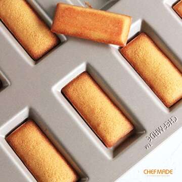 CHEFMADE Financier Cake Pan, 8-Cavity Non-Stick Rectangle Muffin Pan Biscuits Cookies Bakeware for Oven Baking (Champagne Gold)