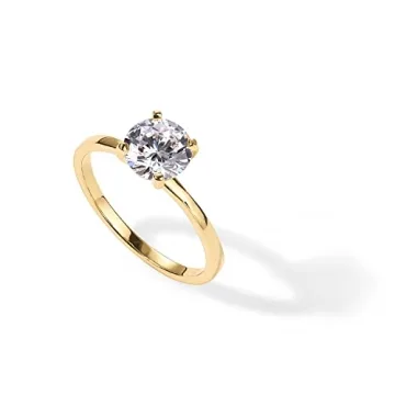 PAVOI 18K Sterling Silver Yellow Gold Vermeil Round Cut Solitare 1.5 CT Moissanite Engagement Ring f...