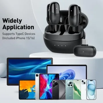 VEZQUA 2 Pack Wireless Lavalier Microphone for iPhone 15/16, Android, Mini Microphone with Noise Cancellation, 24Hrs Battery Life, USB C Microphone for Interview Video Podcast Vlog YouTube