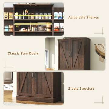 Hlivelood Farmhouse Kitchen Pantry Cabinet, 71" Tall Storage Cabinet with Adjustable Shelves & 4 Barn Doors & Drawer, Rustic Wood Cupboard for Kitchen, Dining Room, Living Room, Brown