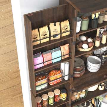 Hlivelood Farmhouse Kitchen Pantry Cabinet, 71" Tall Storage Cabinet with Adjustable Shelves & 4 Barn Doors & Drawer, Rustic Wood Cupboard for Kitchen, Dining Room, Living Room, Brown