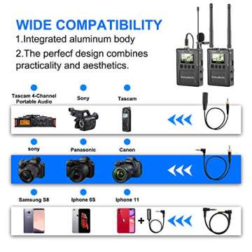 Pixel 50-Channel Professional UHF Wireless Lavalier Microphone System with LCD Portable Receiver Com...