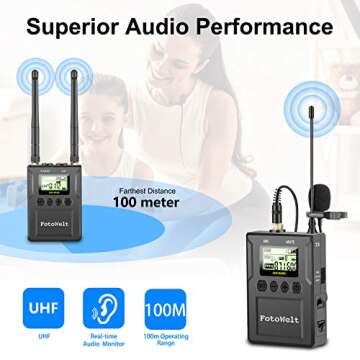 Pixel 50-Channel Professional UHF Wireless Lavalier Microphone System with LCD Portable Receiver Compatible with DSLR Cameras Phone Camcorders Used in Video Recording,Program Hosting and Interview