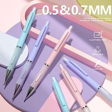 Four Candies Pastel Mechanical Pencil Set - 6PCS 0.5 mm & 0.7mm Pencils with 360PCS HB #2 Lead Refil...