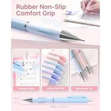 Four Candies Pastel Mechanical Pencil Set - 6PCS 0.5 mm & 0.7mm Pencils with 360PCS HB #2 Lead Refills, 3PCS Erasers and 9PCS Eraser Refills, Cute School Supplies Stuff for Student Writing Drawing