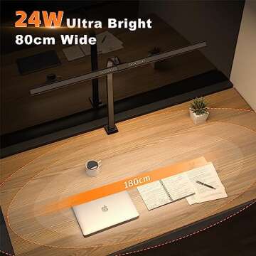 KableRika LED Desk Lamp, 24W Brightest Architect for Home Office, 31.5" Wide Tall Desk Lamp with Clamp, Dimmable Task Lamp, Auto Setting, 6 Color Modes for Lighting/Workbench/Monitor