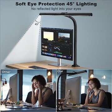 KableRika LED Desk Lamp, 24W Brightest Architect for Home Office, 31.5" Wide Tall Desk Lamp with Clamp, Dimmable Task Lamp, Auto Setting, 6 Color Modes for Lighting/Workbench/Monitor