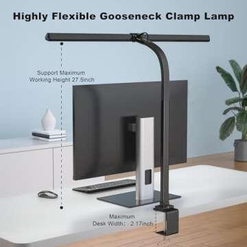 KableRika LED Desk Lamp, 24W Brightest Architect for Home Office, 31.5" Wide Tall Desk Lamp with Clamp, Dimmable Task Lamp, Auto Setting, 6 Color Modes for Lighting/Workbench/Monitor