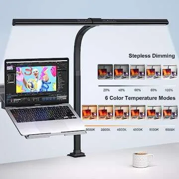 KableRika LED Desk Lamp, 24W Brightest Architect for Home Office, 31.5" Wide Tall Desk Lamp with Clamp, Dimmable Task Lamp, Auto Setting, 6 Color Modes for Lighting/Workbench/Monitor