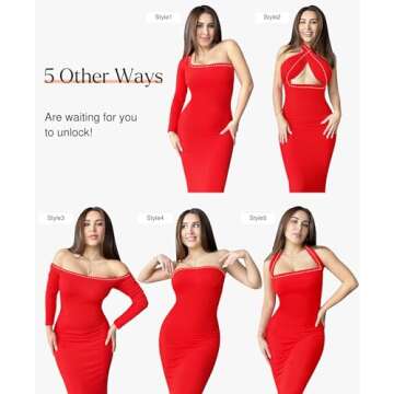 Popilush Long Sleeve Midi Dress Bodycon Party Dress Shapewear Tummy Control Cocktail Dresses Built-in Bra
