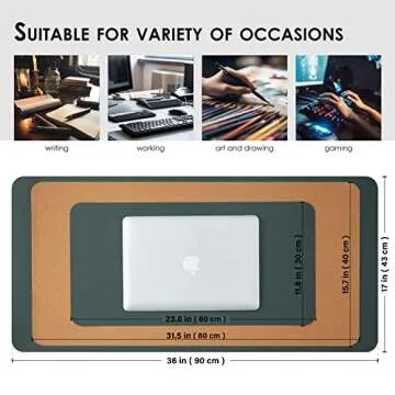 Cork Desk Mat - Dual-Sided Desk Pad for Office and Home - Desk Organization and Accessories - Ideal for Large Mouse Pad and Desk Mats on Top of Desks(Dark Green,31.5"x 15.7")