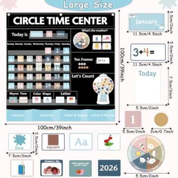 357 Pcs Boho Circle Time Center Classroom Educational Pocket Charts Calendar Teaching Materials for Kids Toddler Learning Activities Classroom Home Must Have Teacher Educational Supplies 39.5 inch