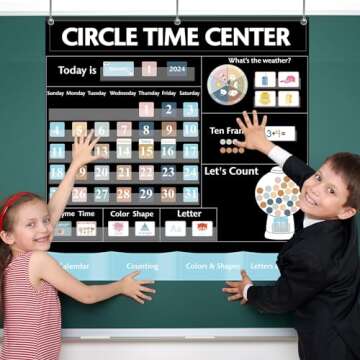 357 Pcs Boho Circle Time Center Classroom Educational Pocket Charts Calendar Teaching Materials for Kids Toddler Learning Activities Classroom Home Must Have Teacher Educational Supplies 39.5 inch