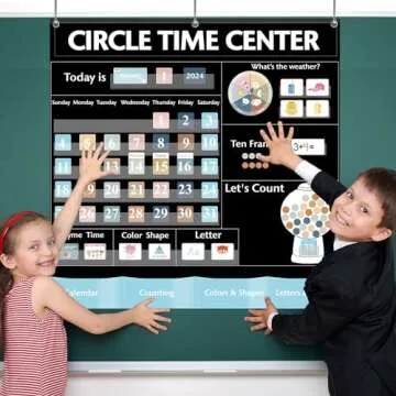 357 Pcs Boho Circle Time Center Classroom Educational Pocket Charts Calendar Teaching Materials for Kids Toddler Learning Activities Classroom Home Must Have Teacher Educational Supplies 39.5 inch