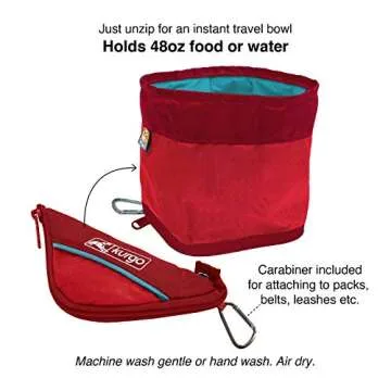 Kurgo Zippy Bowl for Dogs, Collapsible Travel Dog Bowls, Pet Food & Water Hiking Container, Food Grade Silicone, Travel Accessories for Pets, Includes Carabiner, Holds 48 oz (Coastal Blue)