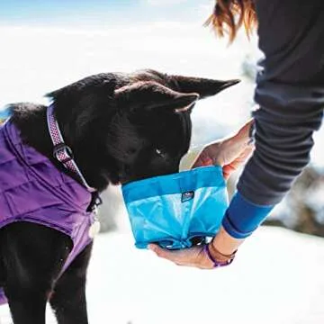 Kurgo Zippy Bowl for Dogs, Collapsible Travel Dog Bowls, Pet Food & Water Hiking Container, Food Grade Silicone, Travel Accessories for Pets, Includes Carabiner, Holds 48 oz (Coastal Blue)