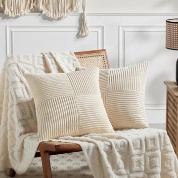 2 Packs Tan Decorative Throw Pillow Covers 18x18 Inch for Living Room Couch Bed, Rustic Farmhouse Bo...