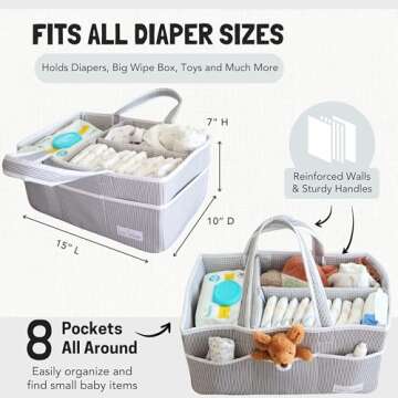 Lily Miles Baby Diaper Caddy Organizer, Baby Shower Basket for Newborn Boys or Girls, Nursery Must Haves for New Mom, Registry Favorites, Large Storage Tote for Changing Table or Car, Gray