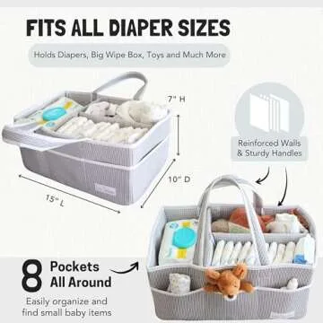 Lily Miles Baby Diaper Caddy Organizer, Baby Shower Basket for Newborn Boys or Girls, Nursery Must Haves for New Mom, Registry Favorites, Large Storage Tote for Changing Table or Car, Gray