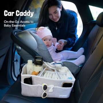 Lily Miles Baby Diaper Caddy Organizer, Baby Shower Basket for Newborn Boys or Girls, Nursery Must Haves for New Mom, Registry Favorites, Large Storage Tote for Changing Table or Car, Gray