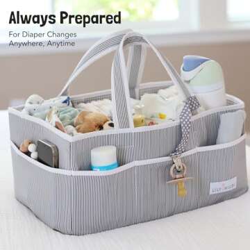 Lily Miles Baby Diaper Caddy Organizer, Baby Shower Basket for Newborn Boys or Girls, Nursery Must Haves for New Mom, Registry Favorites, Large Storage Tote for Changing Table or Car, Gray