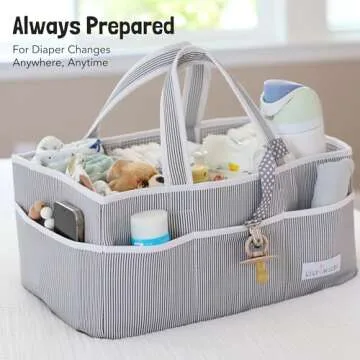 Lily Miles Baby Diaper Caddy Organizer, Baby Shower Basket for Newborn Boys or Girls, Nursery Must Haves for New Mom, Registry Favorites, Large Storage Tote for Changing Table or Car, Gray
