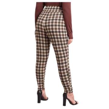 Floerns Women's Stretchy Plus Size Plaid Pants - Work Skinny Leggings