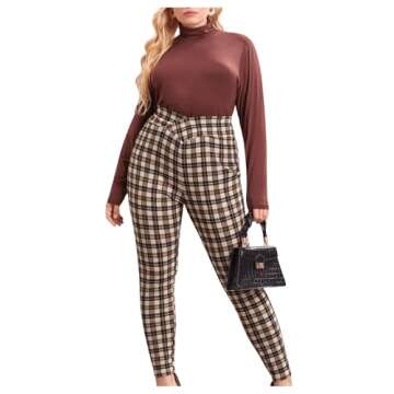 Floerns Plus Size Plaid Pants for Work and Casual Wear