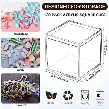 Tuanse 120 Pcs Acrylic Box with Lid Clear Small Acrylic Box Plastic Square Cube with Lid Mini Acryli...