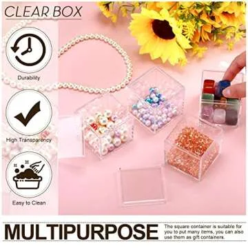 Tuanse 120 Pcs Acrylic Box with Lid Clear Small Acrylic Box Plastic Square Cube with Lid Mini Acrylic Containers Display Box 2.2 x 2.2 x 2.2 Inch for Candy Pill Tiny Jewelry Toys Gifts