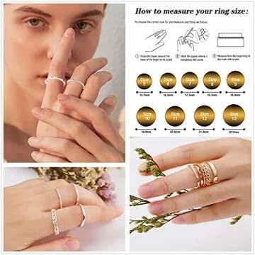 Honsny Rings Stacking Rings for Women Stackable Silver Rings Thin Rose Band Ring Set Simple Midi Thumb Finger Ring Size 4-11