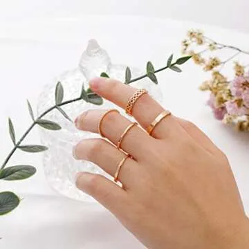 Honsny Rings Stacking Rings for Women Stackable Silver Rings Thin Rose Band Ring Set Simple Midi Thumb Finger Ring Size 4-11