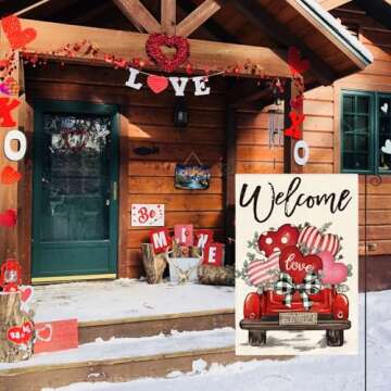 AVOIN colorlife Valentines Day Garden Flag 12x18 Inch Double Sided Outside, Love Hearts Truck Rustic...
