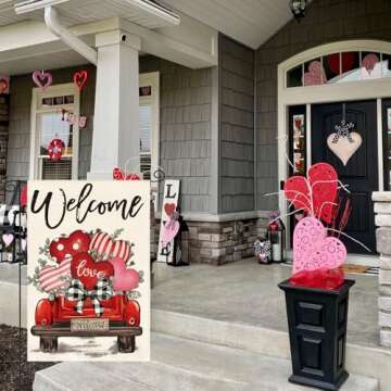 AVOIN colorlife Valentines Day Garden Flag 12x18 Inch Double Sided Outside, Love Hearts Truck Rustic Yard Outdoor Flag