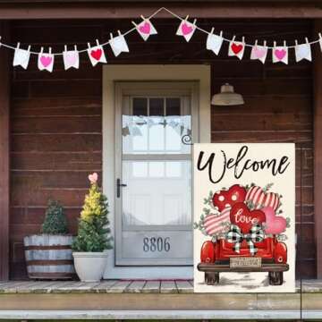 AVOIN colorlife Valentines Day Garden Flag 12x18 Inch Double Sided Outside, Love Hearts Truck Rustic Yard Outdoor Flag